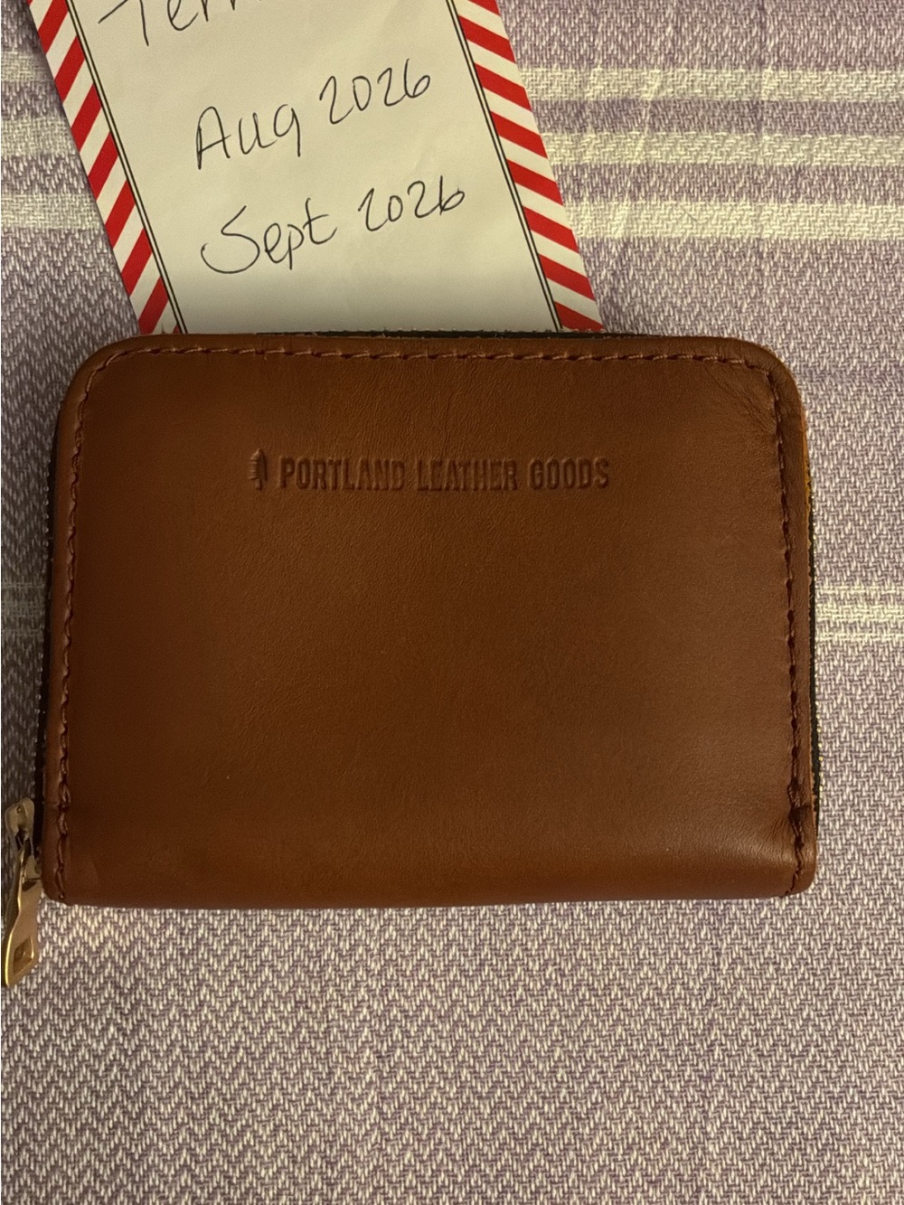 Portland Leather small Honey zip wallet.